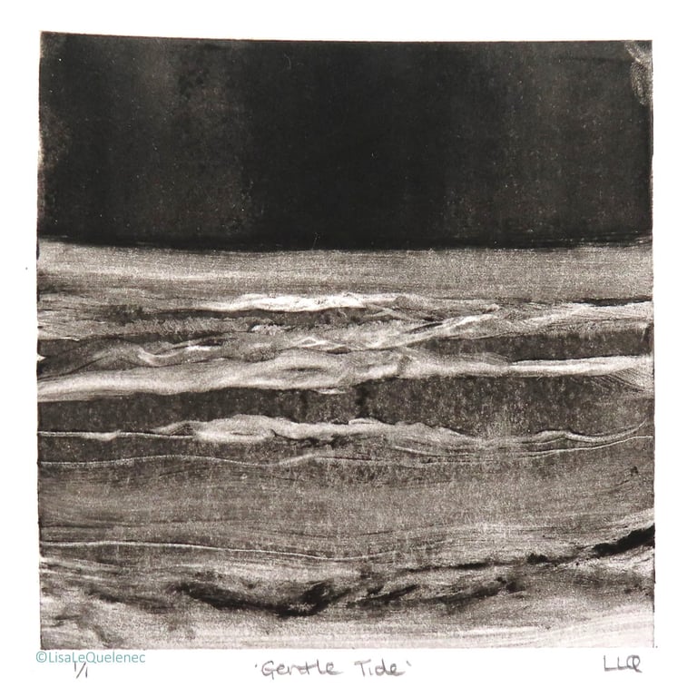 Gentle Tide OOAK print original monoprint coastal art wave beach shore sea