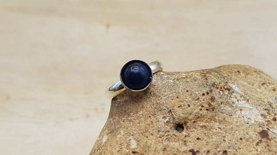 Minimalist Sodalite ring. Adjustable 925 sterling silver rings for women. 