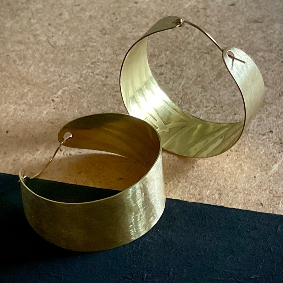 Botanical brass and gold hoop earrings