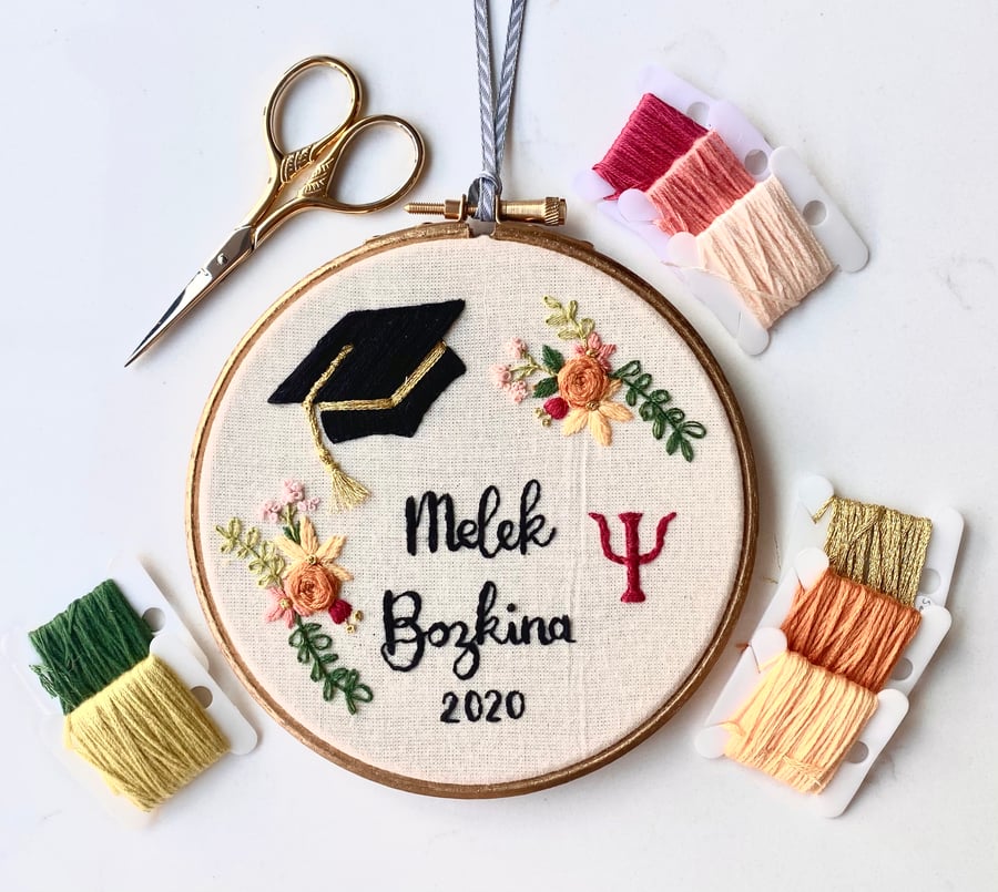 Graduation, Handmade Embroidery Hoop, Personalised Embroidery Hoop, Gift