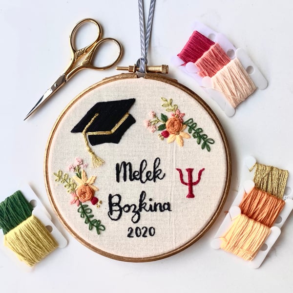 Graduation, Handmade Embroidery Hoop, Personalised Embroidery Hoop, Gift