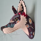 Faux fox wall mount in dark grey autumnal fabric- Frankie