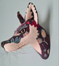 Faux fox wall mount in dark grey autumnal fabric- Frankie