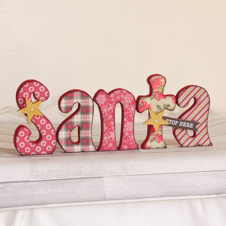 Christmas Wordart Decoration Santa Stop Here Standing Letter Set