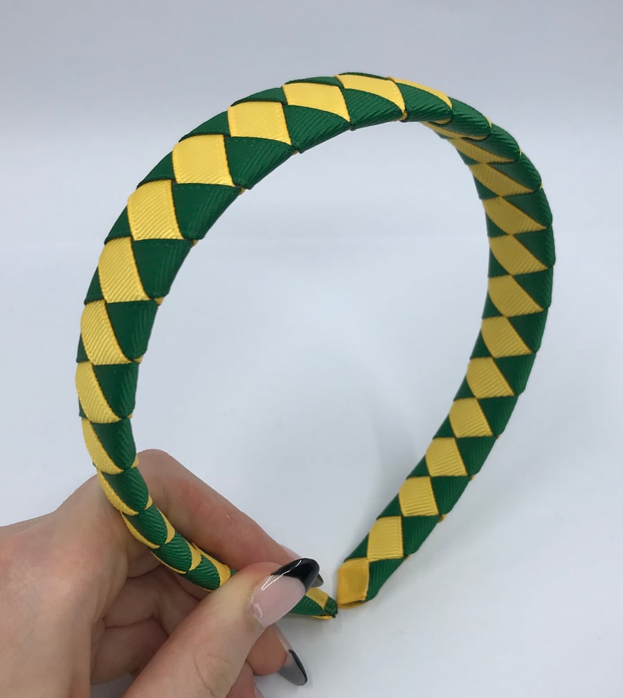 School Forest Green and yellow Gold Diamond Pleated Hairband