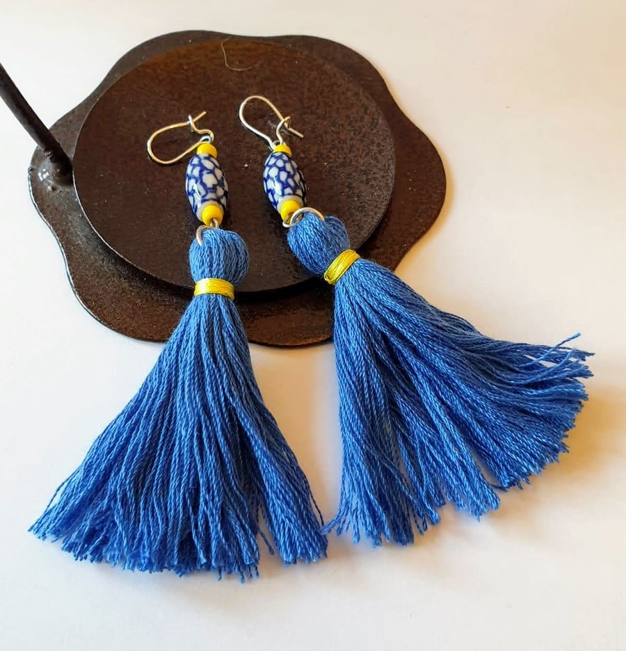  Delft bead tassel earrings