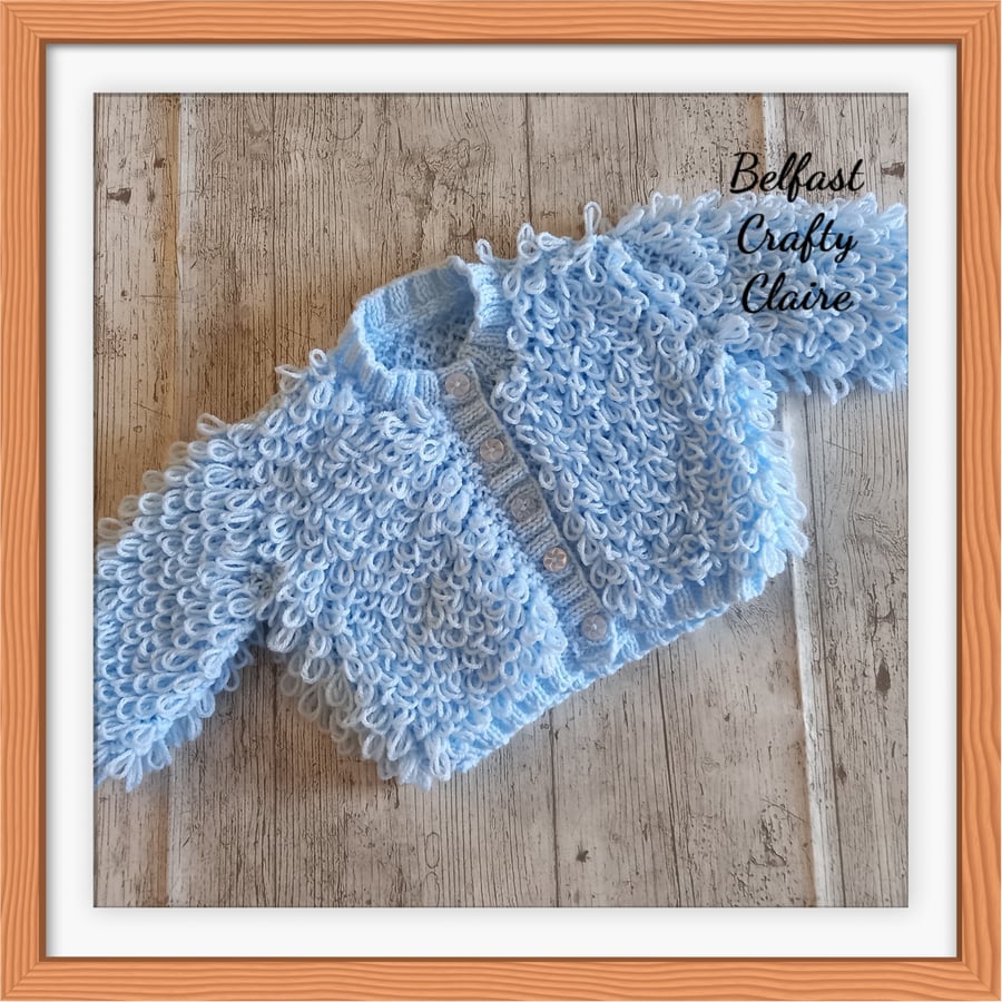 MADE TO ORDER - Hand Knitted Baby - LOOPY Style - Cardigan - Coat - BABY BLUE