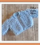 MADE TO ORDER - Hand Knitted Baby - LOOPY Style - Cardigan - Coat - BABY BLUE