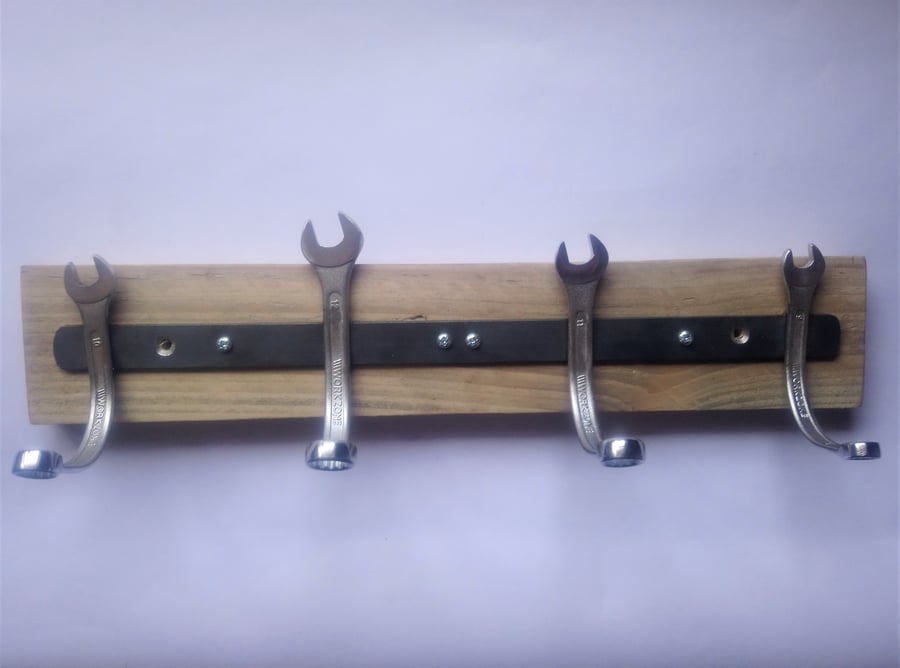 Handmade Spanner Coat Rack - Reclaimed Tools and Wood