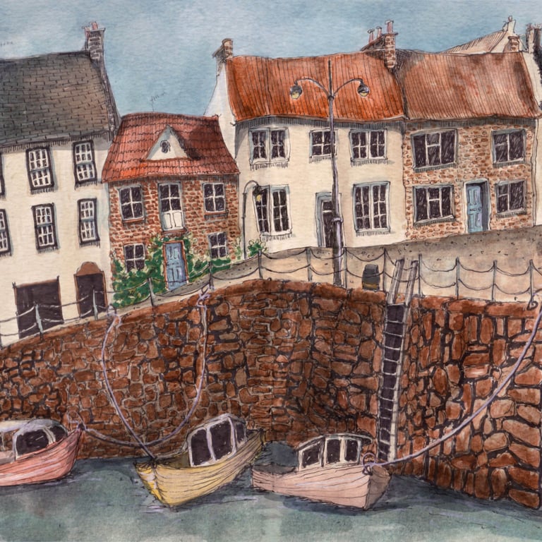 Crail Fishing Village Print - Scotland Coastal Illustration - Fife Wall Art