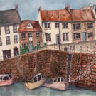 Crail Fishing Village Print - Scotland Coastal Illustration - Fife Wall Art