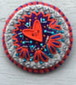 Hand Embroidered Heart Button Brooch
