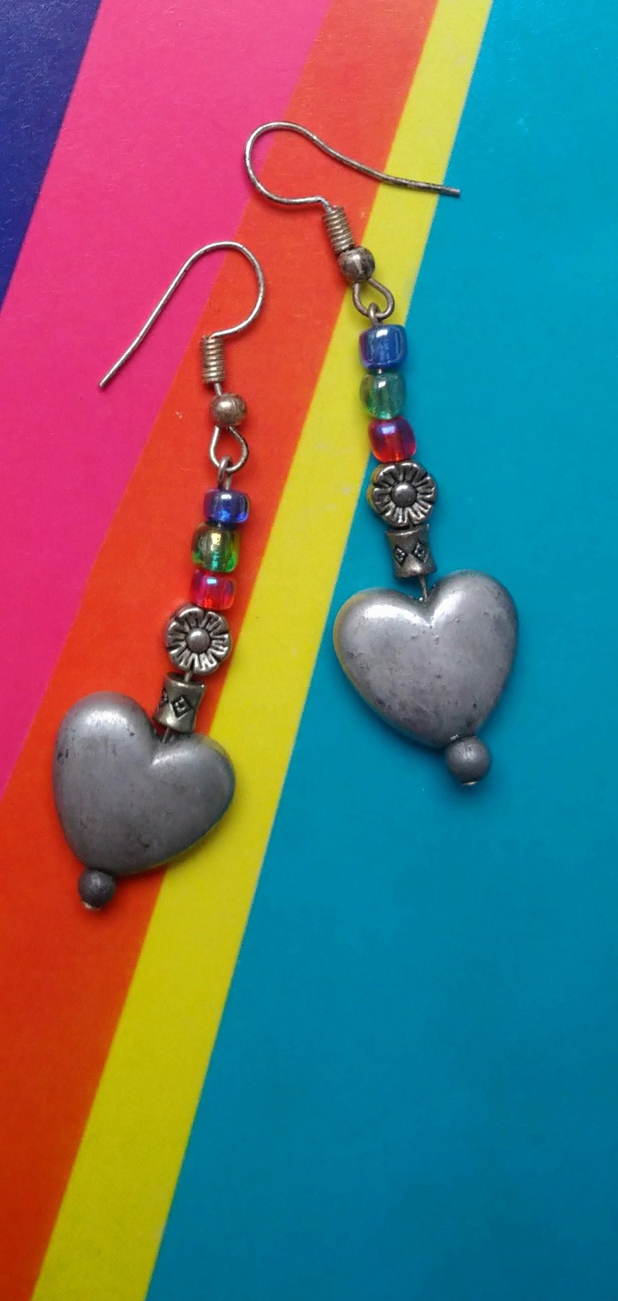 Silver Heart and Beaded Earrings
