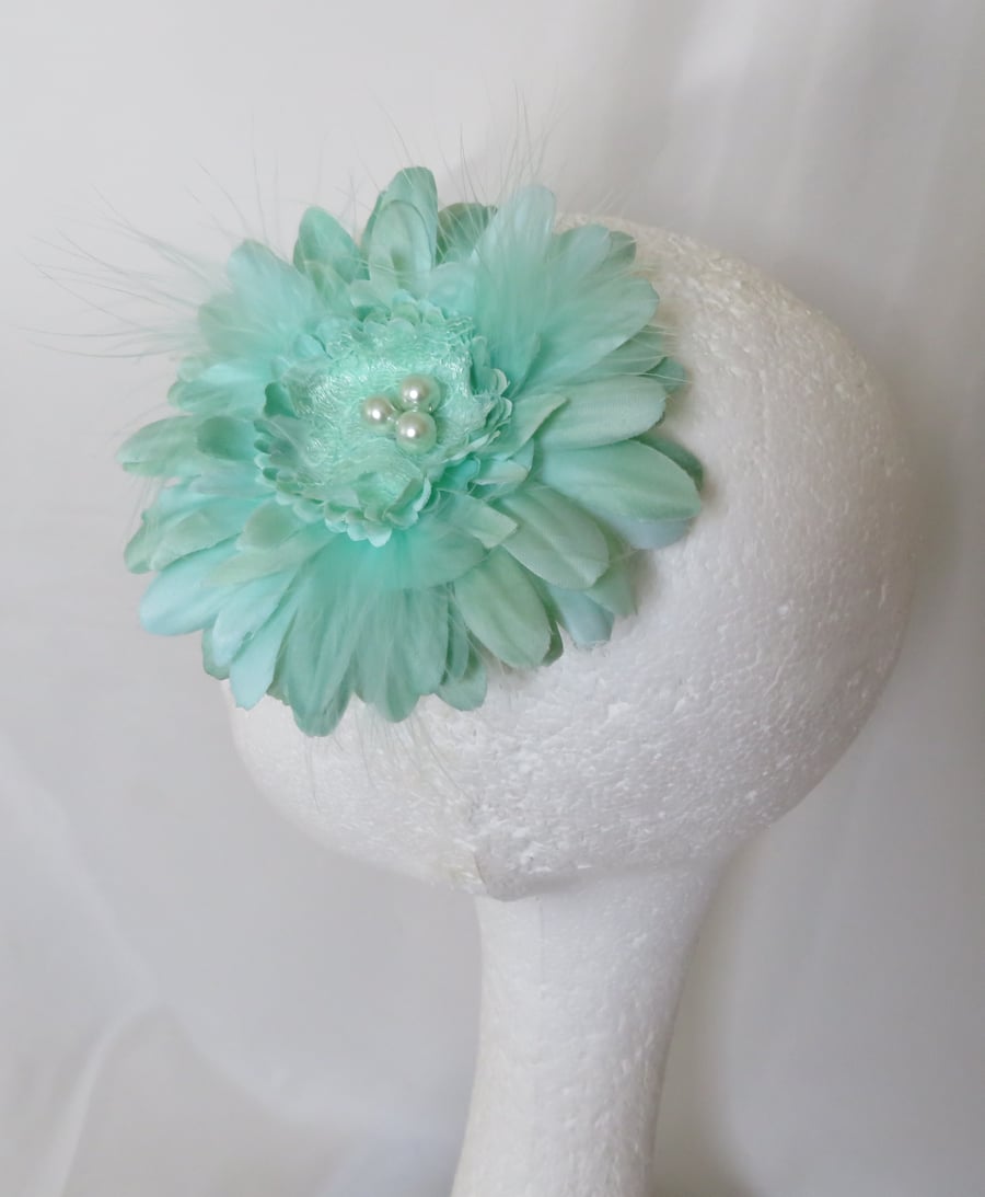 Mint green flower clearance hair clip