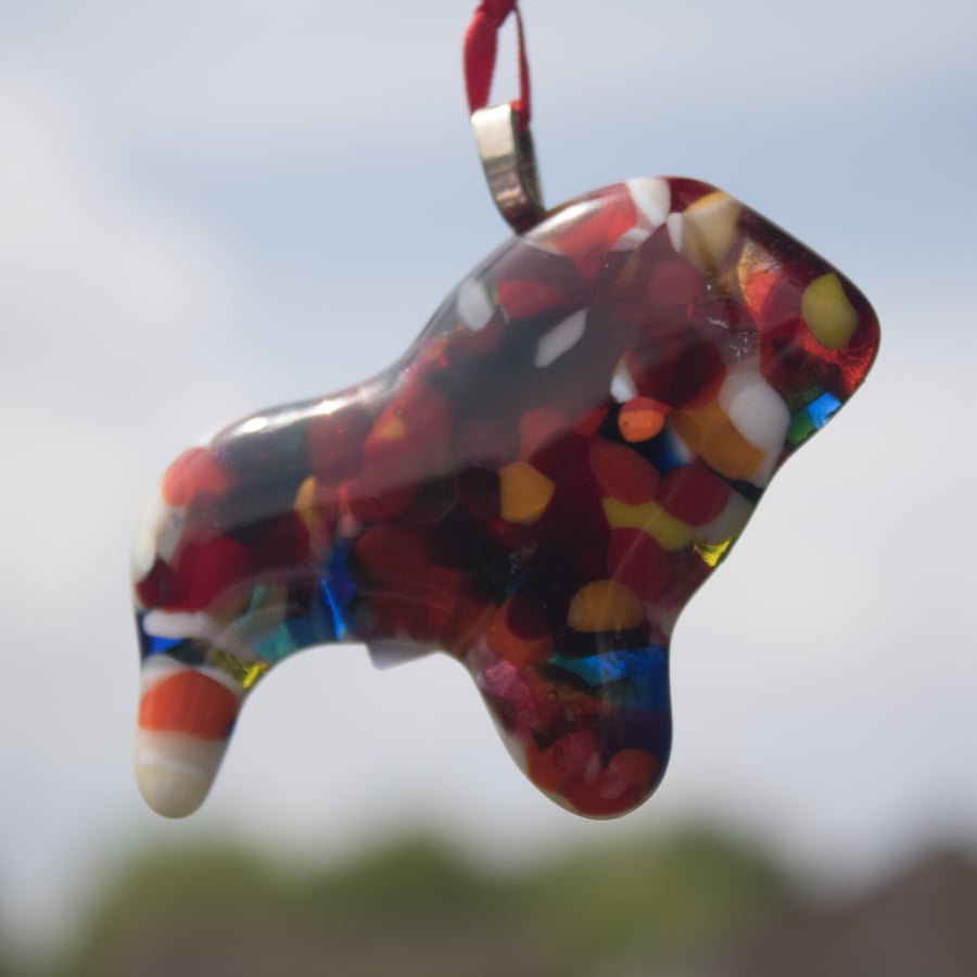 Multi-Coloured Fused Glass Hanging Lion