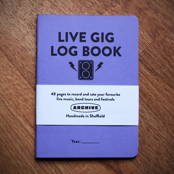 Single A6 ‘Live Gig’ pocket log book with typographic design cover