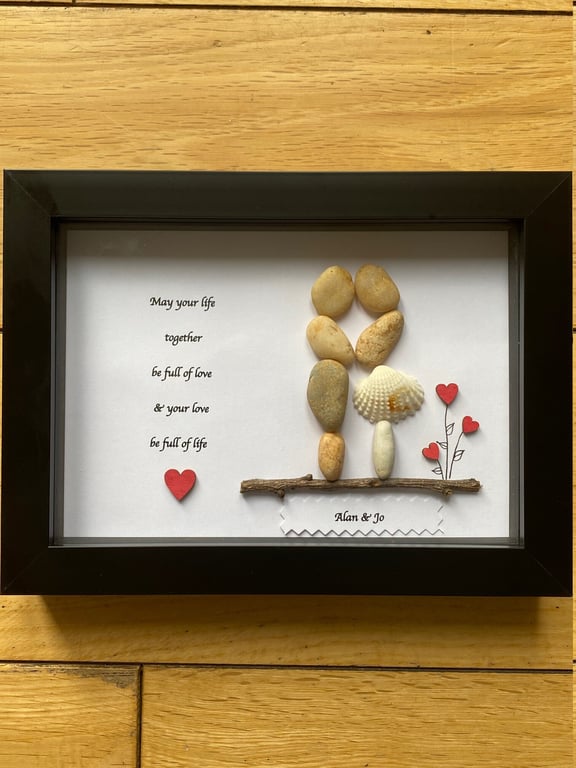 Newlywed Couple Gift, Personalised Wedding Gift, New Couple Pebble Frame, Handma