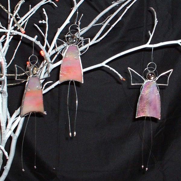 Handmade Stained glass angel ornament or tree decorations- single in pink