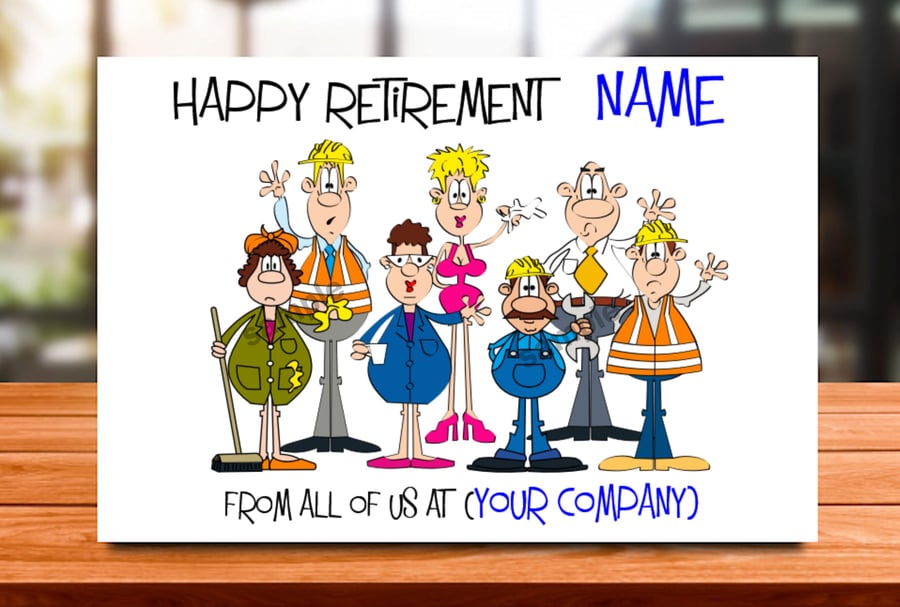Personalised Retirement Card, Construction, colleague, mum, dad, grandad, gran, 
