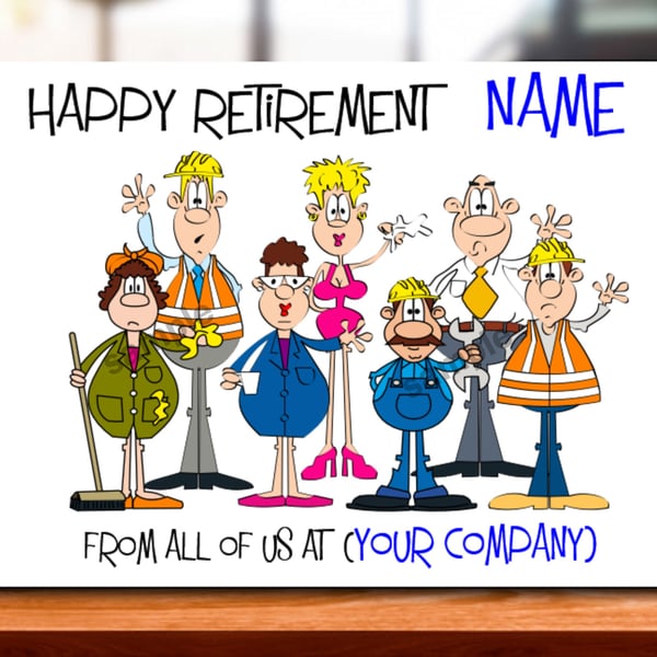 Personalised Retirement Card, Construction, colleague, mum, dad, grandad, gran, 