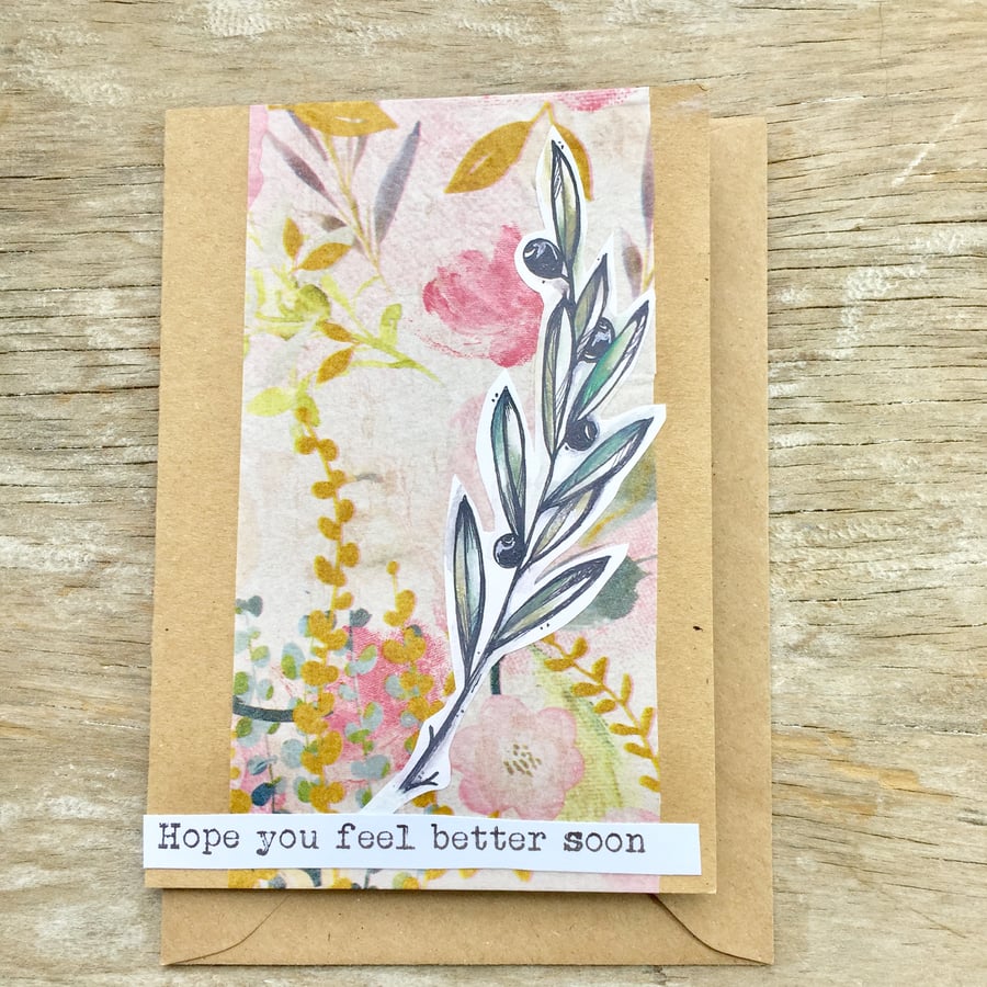 handmade recycled paper card (item no 232)olive branch, feel better soon