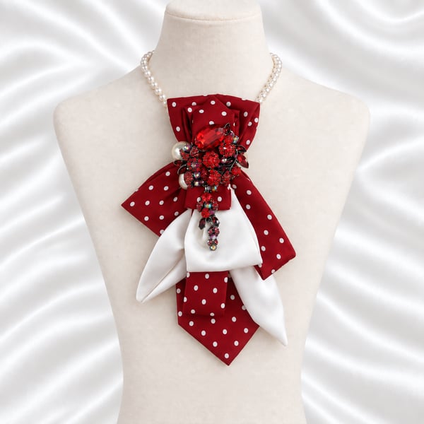 Ruby Polka Upcycled Necktie Statement Necklace