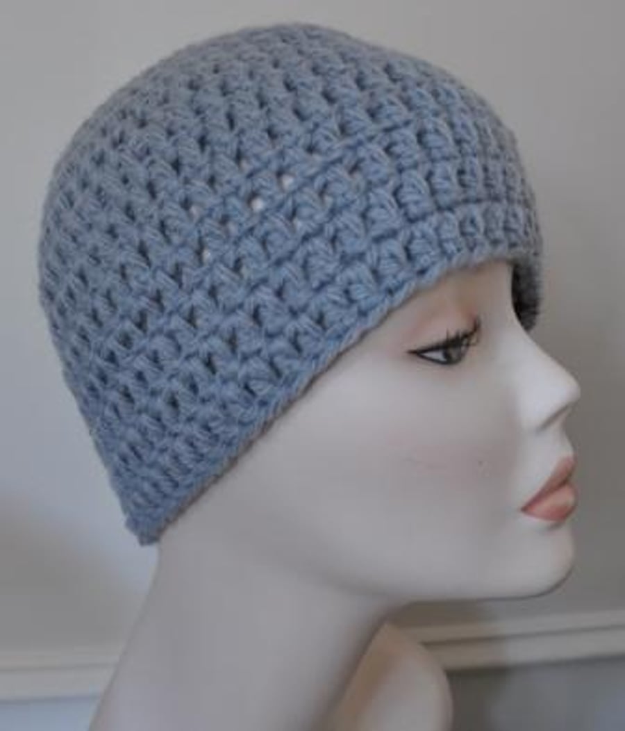 Men's Hand Crocheted Silver Grey Winter Beanie Hat