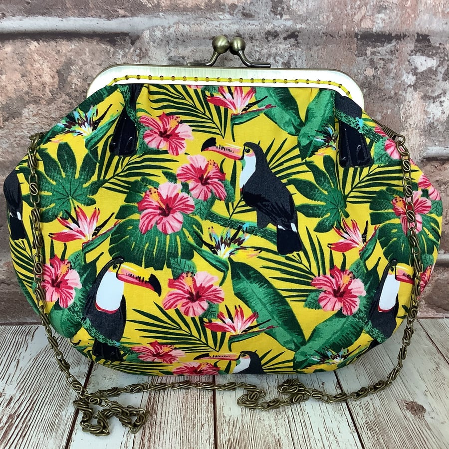 Jungle Toucans small fabric frame clutch makeup bag handbag purse 