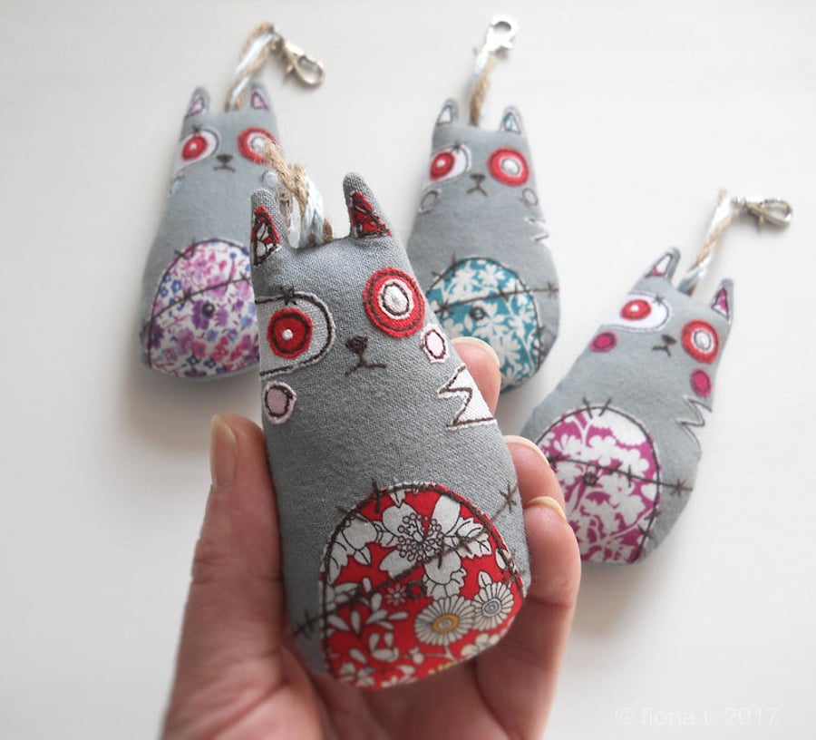 freehand embroidered zombie kitten decorative bag charm or key ring 