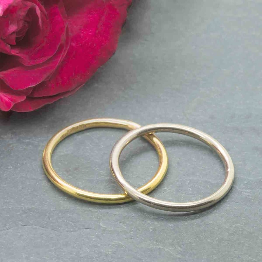 Set of two halo rings in solid 18ct 18K yellow gold and white gold, promise ring