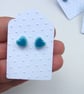 Turquoise heart ceramic stud earrings - sterling silver - Image 2