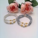 Diamond Tube and Lava Bead Double Strand Memory Wire Cuff Bracelets, Cuff Bangle