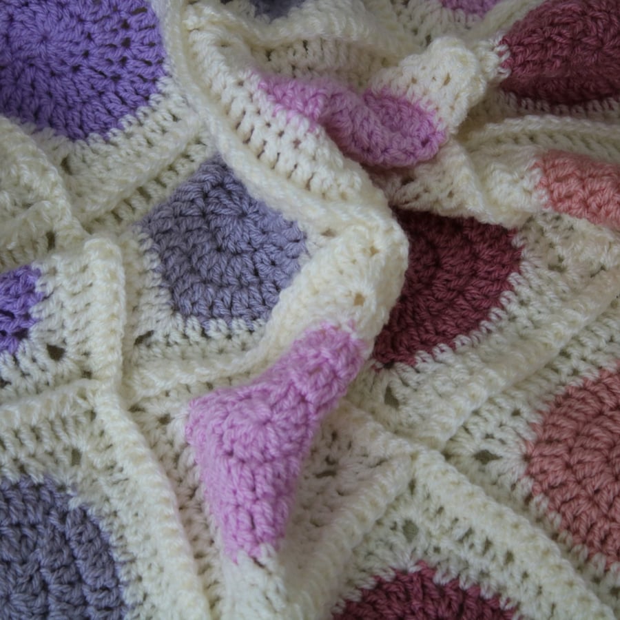 Handmade Circle to Square Grey and Pink Crochet Blanket