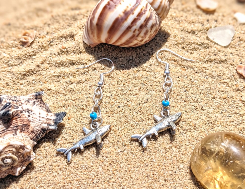 Sterling Silver Shark Earrings 