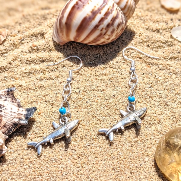 Sterling Silver Shark Earrings 