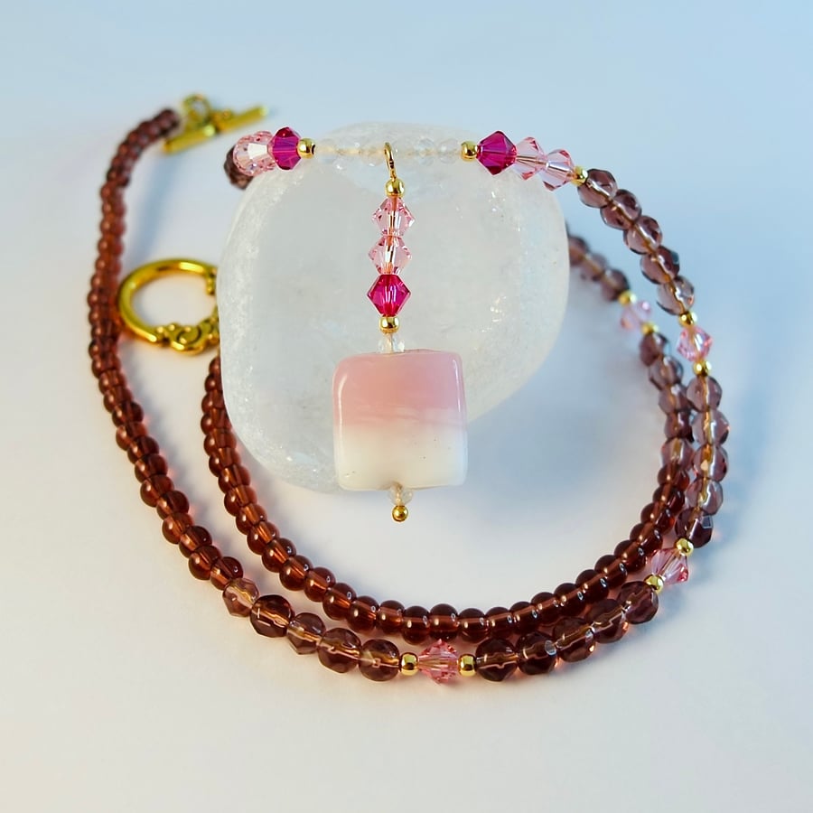 Crystal & Glass Necklace, Murano Pendant - Birthday, Anniversary, Gifts For Her