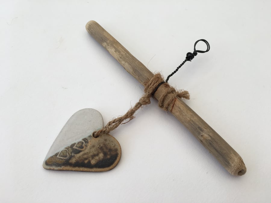 One off, Driftwood, Loveheart hanger, pottery, gift idea, birthday,home decor