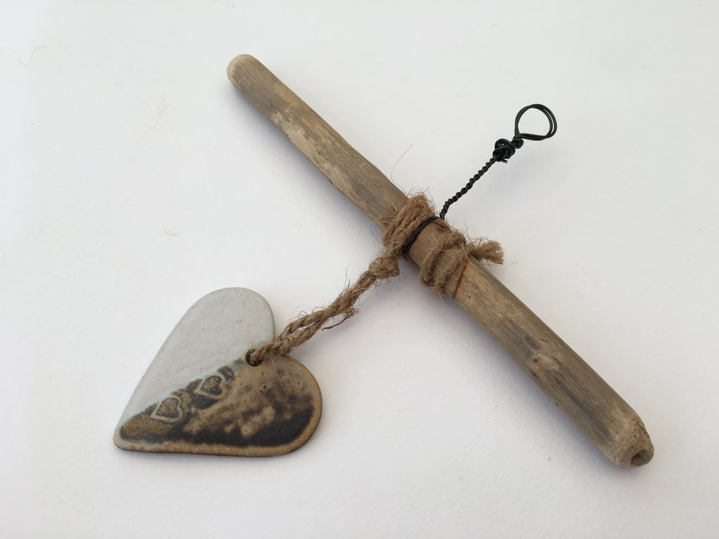 One off, Driftwood, Loveheart hanger, pottery, gift idea, birthday,home decor