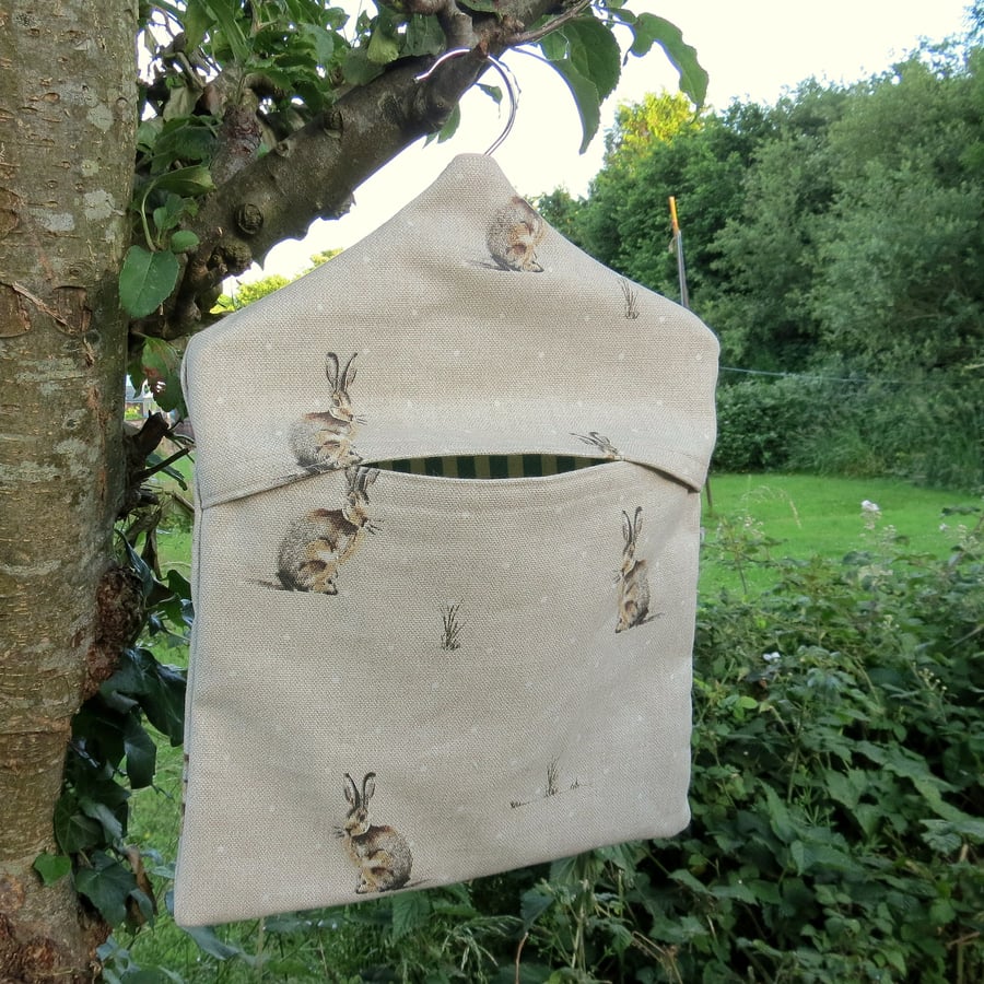 Hares. A peg bag with a hares design.  Peg Storage.