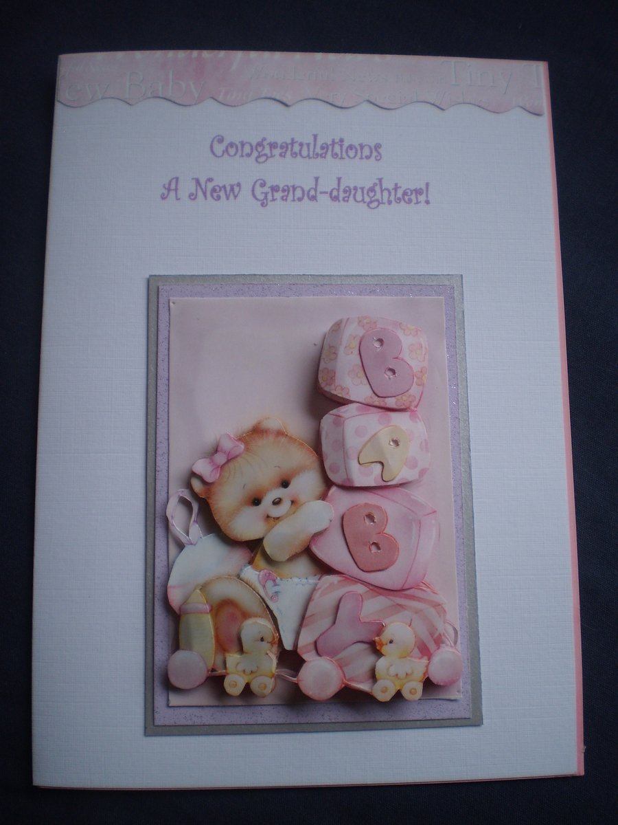 Handmade baby  girl card for grandparents,decoupage,personalise