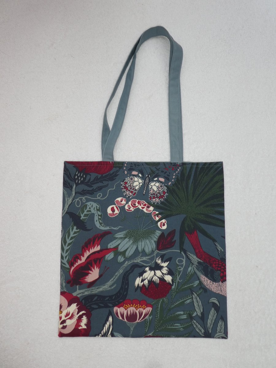 Grey Cotton Print Bag. Fully Lined. Shoulder Bag.