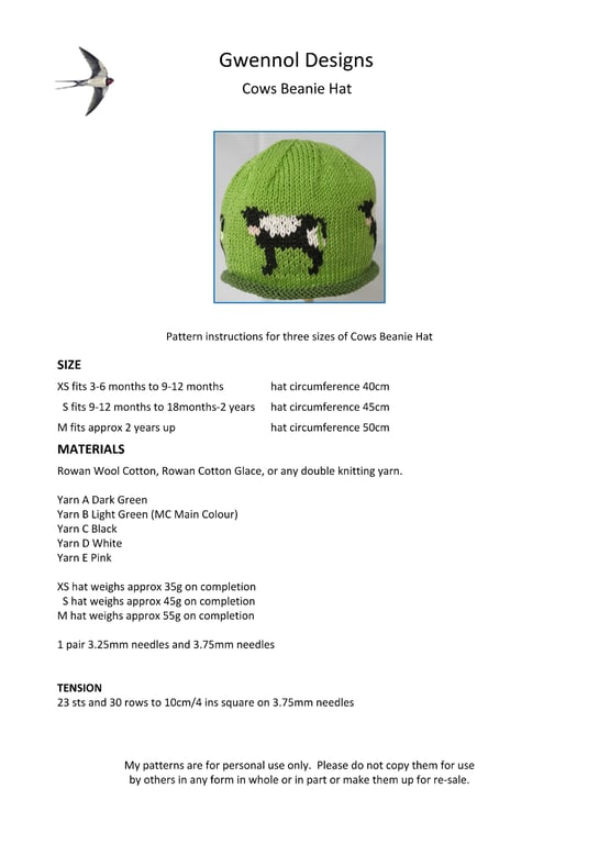 Cows Beanie Hat PDF Knitting Pattern