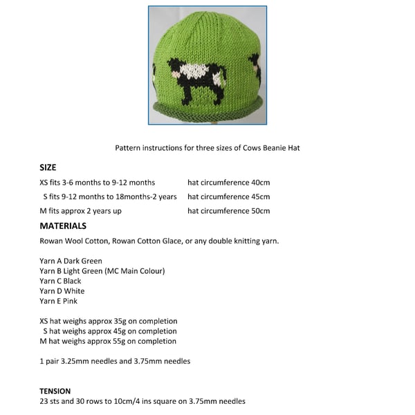 Cows Beanie Hat PDF Knitting Pattern