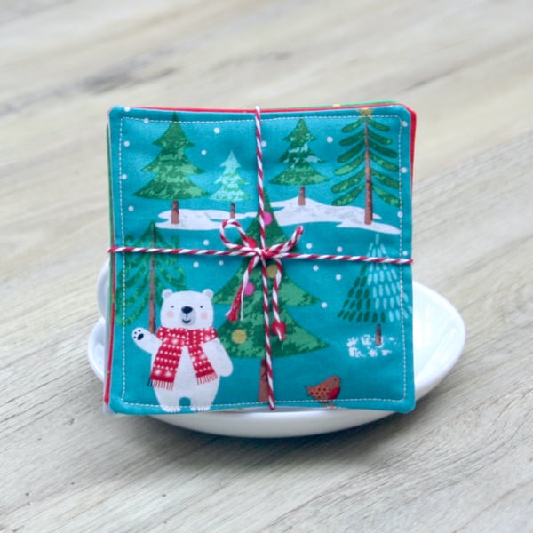 Set of Four Christmas Coasters with fun, quirky scenes