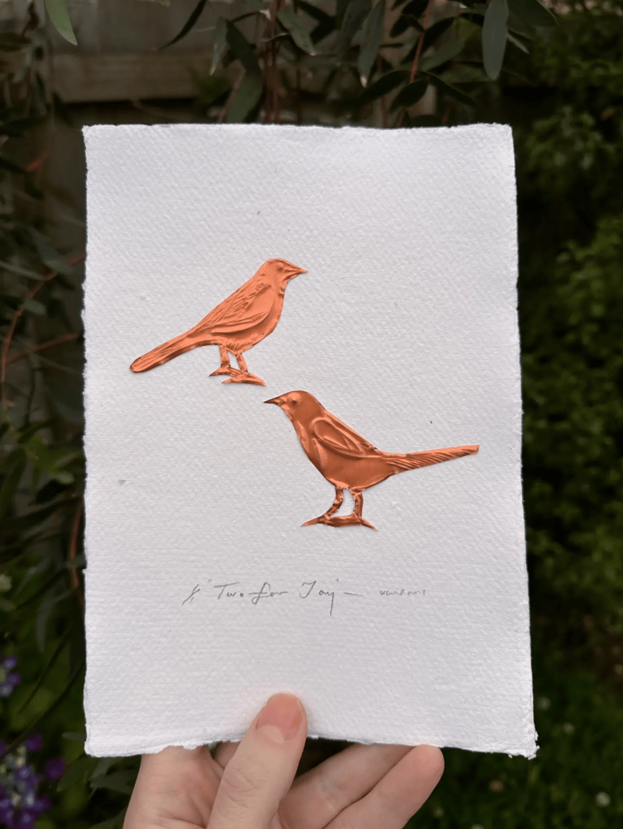 Two For Joy Copper Magpies On Handmade Paper