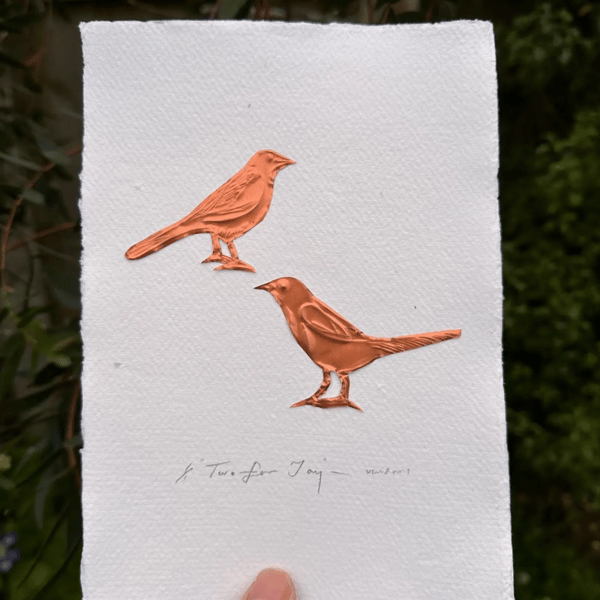 Two For Joy Copper Magpies On Handmade Paper