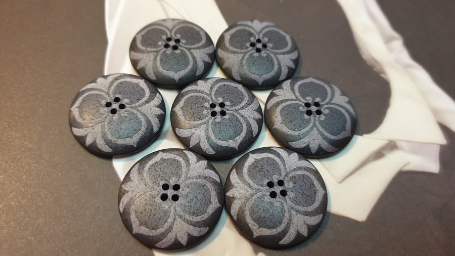 18mm, 22.5mm & 28mm Italian Laser detailing Grey Polyester designer Buttons