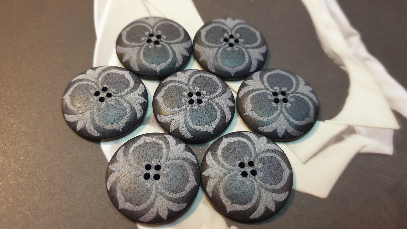 18mm, 22.5mm & 28mm Italian Laser detailing Grey Polyester designer Buttons