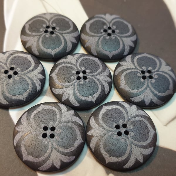 18mm, 22.5mm & 28mm Italian Laser detailing Grey Polyester designer Buttons