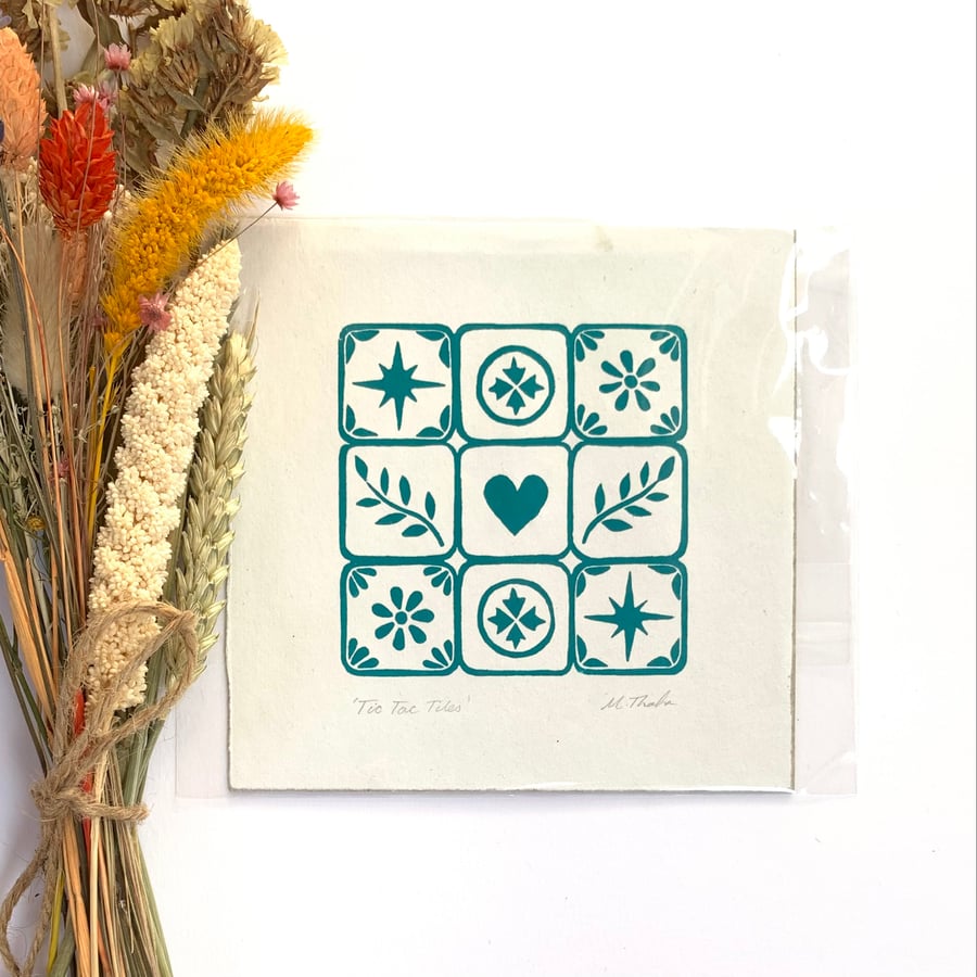 Tic Tac Tiles Square Original Lino Print